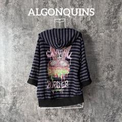 ★ALGONQUINS★アルゴンキン★パーカー★ファー付きフード★黒✖️紫 245 ALGONQUINS アルゴンキン ボーダーパーカー うさぎ スカル
