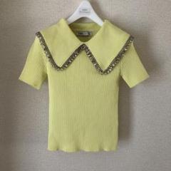 ZARA ビジュー 襟付き半袖ニット S