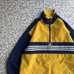 【高級感抜群コーデュロイ、ハーフジップ】adidasドローコート古着ストリート ハーフジップ、ドローコード、ナイロンジャケット】adidas