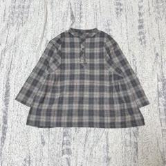 s2867 ヘンリーネックシャツ チェック 長袖　ゆったり　チュニック　大きい