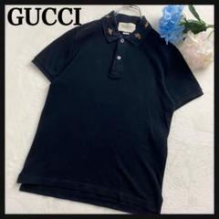 【現行タグ☆人気】GUCCI グッチ ポロシャツ 襟 刺繍 半袖 ブラック S