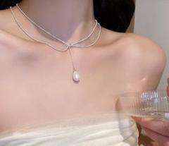ネックレス　パール　しずく　ダブルパール　パールネックレス　ゆらゆら揺れる