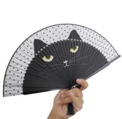 ■ 竹細工 おしゃれ黒猫 水玉扇子 ■ 新品未開封品 ■