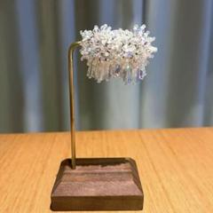 【美品】クリスタル　ビーズ フラワーピアス クリア　オーロラ　ハンドメイド