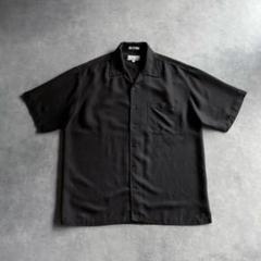 90s USA label レーヨン オープンカラーシャツ ブラック 短丈 開襟