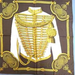 エルメス　スカーフ ブラウン 軍服風 ブランデンブルグ飾り　大判
