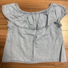Zara デニム風フリルオフショルダーシャツ 164