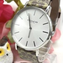 稼働品☆　COACHコーチ　シグネチャー柄ベルト　レディース腕時計