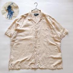 90s　ラルフローレン　CALDWELL　絹　麻　裾ポニー　開襟シャツ　XXL