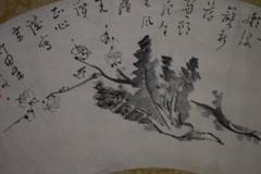 模写/田能村竹田/扇面/梅花蕪画賛/カブ/絹表装/布袋屋掛軸HF-733 模写/田能村竹田/扇面/梅花蕪画賛/カブ/絹表装/布袋屋掛軸HF-733