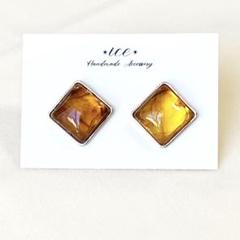 966◆べっこう　ゴールド枠　シンプル　大ぶり　チタンピアス　ハンドメイド