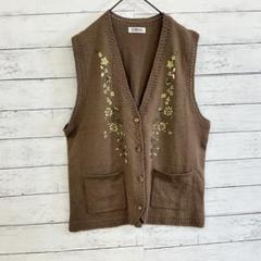 【CORROSE】刺繍ニットベスト 茶 森ガール風 毛混 ゆるかわ