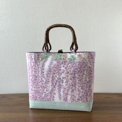 紬帯　藍染の亀甲花文　リメイク　胡桃皮ハンドルバッグ 紬帯 藍染の亀甲花文 リメイク 胡桃皮ハンドルバッグ - メルカリ