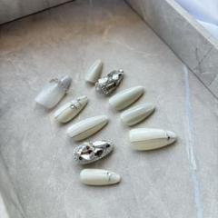 20 ネイルチップ　ハンドメイド　現品　ホワイト　ワンホン　ちゅるん　グレー
