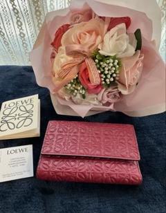 ★極美品 LOEWE リピート バーティカルウォレットスモール ラズベリー