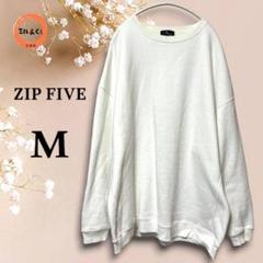 ジップファイブ　メンズ　長袖スウェット　裏起毛　白系　M