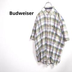 バドワイザー【L】トップス　半袖シャツ　チェック　コットン　ヴィンテージ　古着