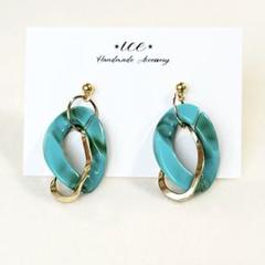 770◆ターコイズ ゴールドフープ 大ぶり ハンドメイド ピアス イヤリング