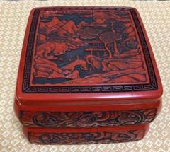 赤色重箱7個セット 骨董品 古文書付き （古染付(佐藤千寿, 村