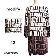 ★美品★ modify 幾何学模様 長袖チュニック 42 伸縮性ありプルオーバー