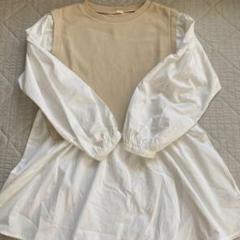 GU ベージュ・ホワイト レイヤード長袖トップス