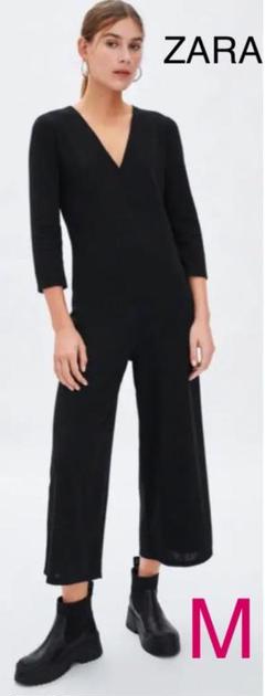 【お値下げ】ZARA オールインワン テクスチャージャンプスーツ ブラック M