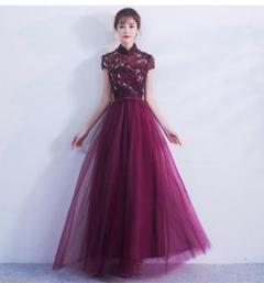 人気の深紅のロングドレスドレスウェディングドレス宴会コンサートイブニングドレス