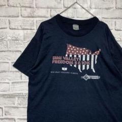 USA製90sヴィンテージTシャツ！シングルステッチ　ネイビー半袖古着XL79