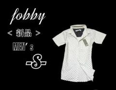 新品メンズS◇fobby◇ドット柄ボタンダウン半袖シャツ 白