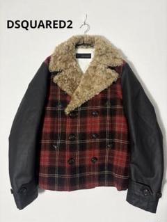 DSQUARED2 レザー ファー 切り替え タータンチェックブルゾン DSQUARED2 レザー ファー 切り替え タータンチェックブルゾン