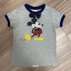 デニムダンガリー 蝶ネクタイ付 ミッキー刺繍 半袖Tシャツ 120/110