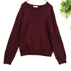 【index】美品✨セーター　長袖ニット　ブロックチェック柄　ボルドー　M