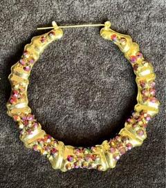 定番★丸型バンブーピアス ゴールド ピンクラインストーンのサムネイル