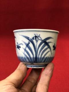 古伊万里　染付　薄丸文　蕎麦猪口　骨董 S-03 古伊万里 KOIMARI 染付 二重線格子文 蕎麦猪口 | imarimaru