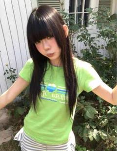 小顔見え×美シルエット／y2kグリーンショート丈Tシャツ 平成女児