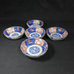 なます皿 5枚 金彩 色絵付 蝙蝠 コウモリ 窯 歪み 明治 大正 なます皿 5枚 金彩 色絵付 蝙蝠 コウモリ 窯 歪み 明治 大正