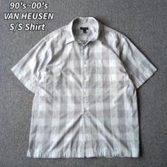 90s 00s VANHEUSEN 半袖 シャツ ライトグレー チェック M