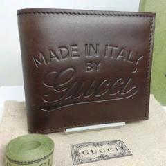 GUCCI　グッチ　ブラウンレザー　全面ロゴ入り　折り畳みタイプ　保存袋・付属品