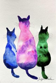 No1625ドローイング水彩画隣の猫