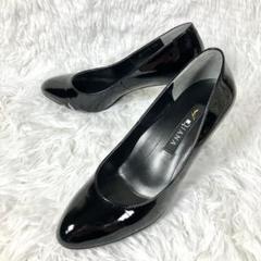 【美品】DIANA エナメル パンプス ブラック 黒 冠婚葬祭 24.5cm