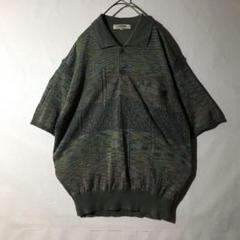 【個性派古着】日本製　半袖襟付きトップス　麻入り　メンズM　カーキMIX 透け感