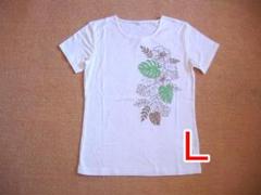 【月末セール！】半袖Ｔシャツ◎モンステラ＆ハイビスカス◎白◎Ｌサイズ