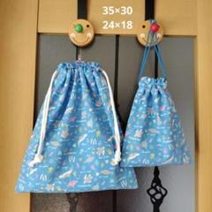 巾着☆巾着セット☆整理袋☆巾着35×30☆巾着24×18☆着替え袋☆さかな柄