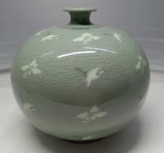 青磁花器　アンティーク　花瓶　花立　陶器　陶芸　美術品　作家不明 青磁花器 アンティーク 花瓶 花立 陶器 陶芸 美術品 作家不明