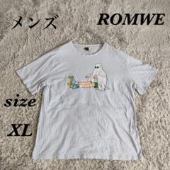 ROMWE (XL) 半袖Tシャツ クルーネック メンズ イラストプリント