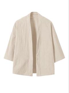 夏服 メンズ 七分袖 和風 カーディガン 無地 羽織 2XL