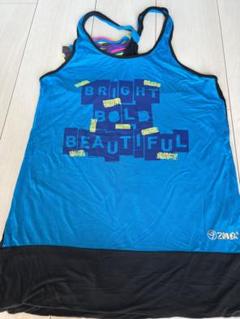 ZUMBA ブルー×ブラック　タンクトップ　フリンジ　XS / S 美品★