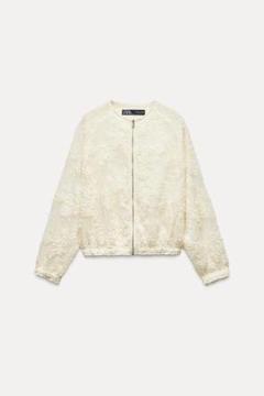 入荷now 安全 ZARA スパンコール付きシースルーテクスチャージャケット メルカリ - ジャケット・アウター