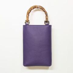 なべ ◆ 牛革シュリンク バンブー手提げ 横型 小 黒 マグネ付 クーコ 牛革シュリンク型押し タッセル付 スクエアショルダー