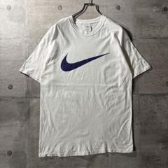 90s NIKE スウッシュ　デカロゴ　プリント　Tシャツ ブルーロゴ XL